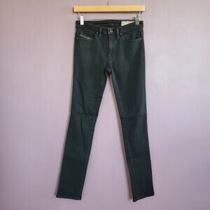 Diesel Industry Black Shimmer Coated Skinzee Low Rise Super Slim Skinny Jeans